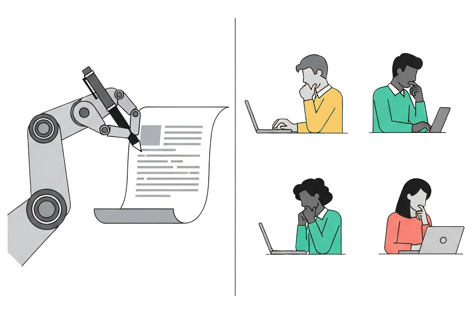 AI writing vs human readers illustration